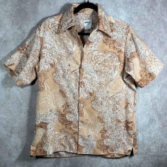 Tori Richard Shirt Mens Medium Brown Bandana Print Short Sleeve Button Up Casual - Picture 1 of 9